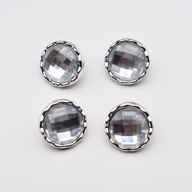 Fashionable Silver Rhinestone Button Resin Combined Plastic Button Round Women's Pajama Cardigan Sweater Decorative Button
