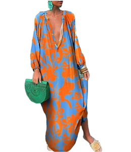 Robe longue tendance à imprimé <span class=keywords><strong>sexy</strong></span> à col en V pour femmes, nouvelle collection européenne et américaine à succès - Product Image 3