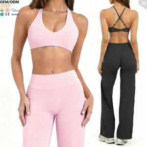 XW-AWX8002-1 דפוס אחיד נושם ייבוש מהיר רצועות מתכווננות כושר חדר כושר צרפתי סִגְנוֹן חזיית ספורט עם צווארון הלטר לנשים - Product Image 1