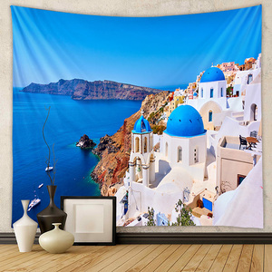 Tapisserie de l'île de Santorin en Grèce, Europe, vue sur la <span class=keywords><strong>mer</strong></span> bleue, tapisserie murale pour salon - Product Image 1