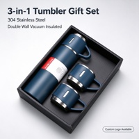 Ensemble de tasses isothermes portables en acier inoxydable avec trois couvercles, bouteille à double paroi sous vide, coffret cadeau transfrontalier