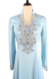 Gaun pesta malam kerah tinggi lengan panjang Muslim elegan grosir gaun Prom berlian imitasi kristal bermanik mewah payet - Product Image 2