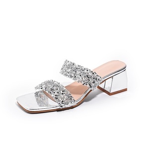 Sandales élégantes à talons carrés en strass, à enfiler, pour femme, idéales pour l'été, livraison directe - Product Image 4