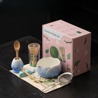 Ensemble Matcha Premium Rose Glacé Effet Fleur de Glace avec Tamis et Chashaku pour un Cadeau Thématique Professionnel et un Style Cerise Artisanal