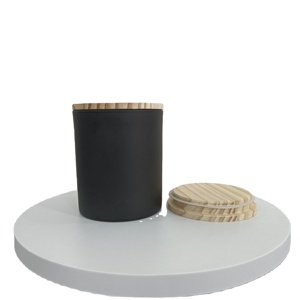 10 oz Luxury Matte Black Candle Glass Jars with Bamboo Wood Metal Lids for Candle Making with Boxes