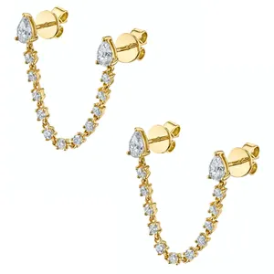 Gemnel hot selling 925 sterling silver double piercing pear rainboe diamond loop stud earrings
