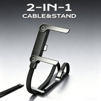 Câble de charge rapide 240W PD 5A avec gaine en nylon, support de téléphone pliable pour iPhone//Tablette/Ordinateur portable