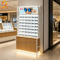 Vitrine optique LED sur pied avec serrure, finition bois, pour lunettes de soleil, présentoir à niveaux