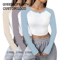 Kustom kaus lengan panjang wanita Raglan Batik Denim 3D desain cetak dekorasi perban pakaian garmen wanita