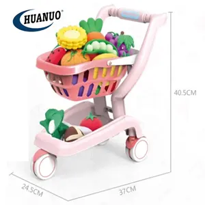 Carrito de plástico con iluminación táctil para niños, carrito de plástico con música para supermercado, carrito de compras con frutas
