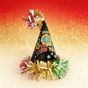 Cappelli a Cono Colorati Stampati '<span class=keywords><strong>Felice</strong></span> <span class=keywords><strong>Anno</strong></span> <span class=keywords><strong>Nuovo</strong></span>' con Bordo in Tinsel <span class=keywords><strong>e</strong></span> Pompon per Decorazioni Festive di Capodanno - Product Image 3