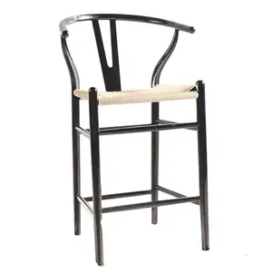 Custom Design Wicker Solid Wood Kitchen Counter High Stools Wishbone Hans Wenger Rattan Cane Bar Chair