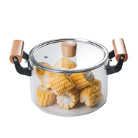 Marmite de cuisson en verre borosilicate transparent haute résistance, écologique, avec poignées en bois, 2,5-5,5 L, pour la cuisine domestique (vente en gros)