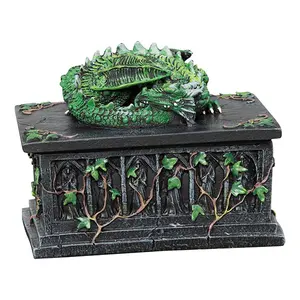 カスタムドラゴンガーディアン石棺スタッシュボックスグリーンドラゴン装身具ボックス樹脂ドラゴンタロットジュエリーボックスブラック