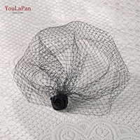 YouLaPan VA02 Voile de mariée élégant à motif floral, masque facial ajouré en résille pour femme, cage à oiseaux, noir et blanc, pour mariage et fête