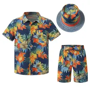 Telas de serigrafía de peso ligero, camisa hawaiana con botones de rayón con cuello impreso personalizado