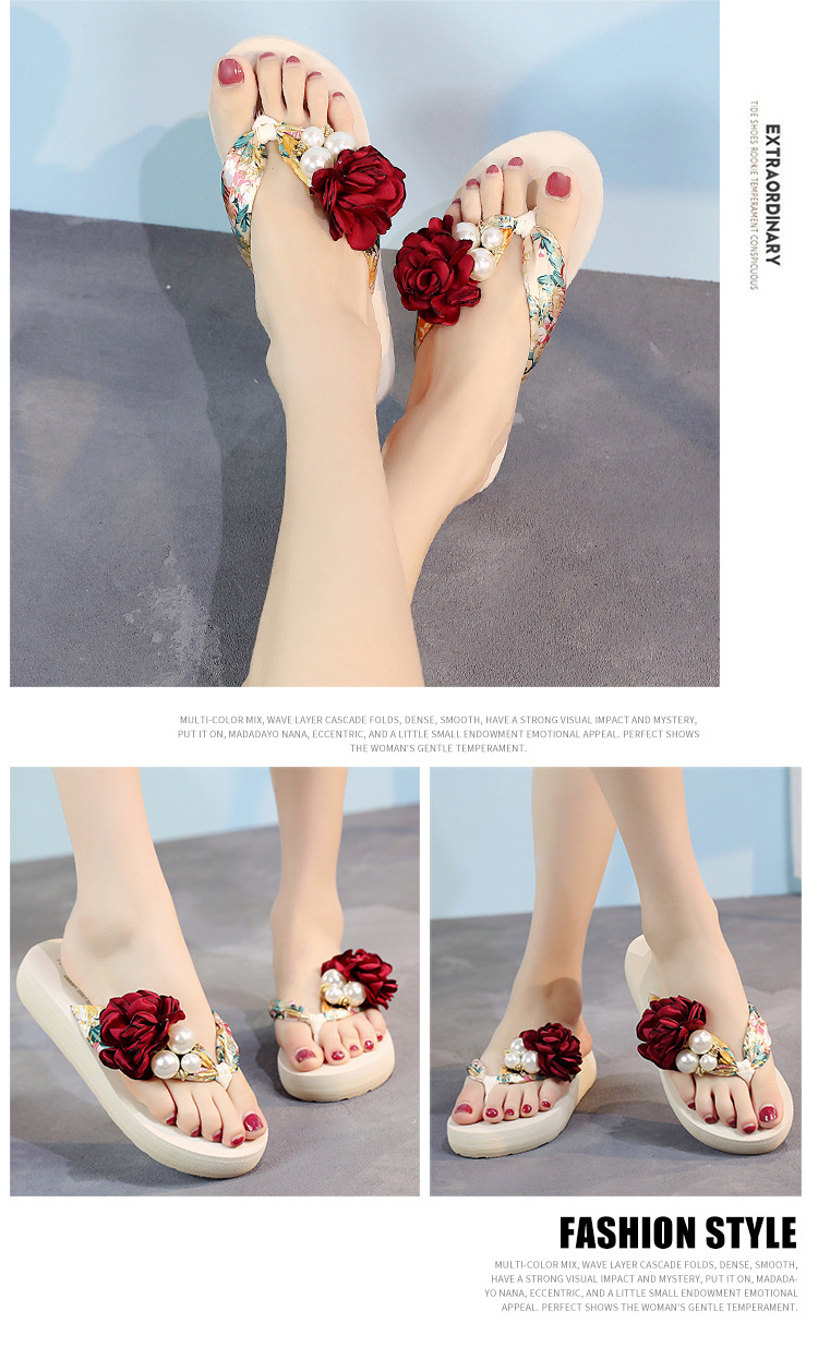 Summer Beach Casual Slipper Flip-flops Outdoor Women Wedges Floral Slippers Platform Sandals