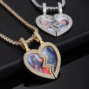 Personalized 925 Sterling <b>Silver</b> VVS1 Moissanite Iced Out Memory Picture <b>Necklace</b> Custom Magnetic Heart Bling Medallion Pendants - Product Image 5