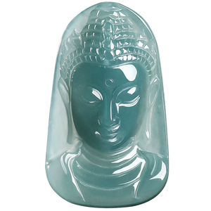 Pendentif tête de Bouddha tridimensionnel en jadéite bleue de qualité A, véritable et naturelle, pendentif bijou en jade de qualité glace. - Product Image 3