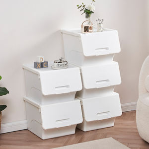 Chenyi ถังขยะพลาสติกแบบวางซ้อนกันได้เปิดด้านหน้าพร้อมฝาและประตูที่เก็บอเนกประสงค์สำหรับบ้านและสำนักงานห้องนอนห้องครัว - Product Image 2