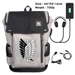 Anime <span class=keywords><strong>Shingeki</strong></span> No Kyojin Wings Of <span class=keywords><strong>Freedom</strong></span> Mochilas escolares Hombres Carga USB Laptop Bolsas de viaje Attack On Titan Mochila - Product Image 6