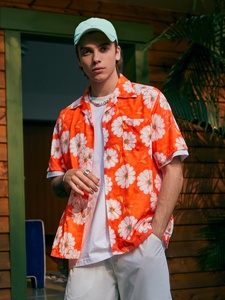 Camicia estiva gonfiaggio hawaiana con stampa digitale stampa arancione Allover camicia a manica corta con colletto corto - Product Image 3