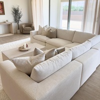 Canapé en tissu en forme de L, style minimaliste français, salon nordique, nouveau modèle 2025, blanc crème, coton et lin, canapé amovible