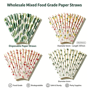 Pailles en papier jetables imprimées de qualité alimentaire, 6mm*197mm, motifs variés, pour fêtes, bars et hôtels (vente en gros) - Product Image 2