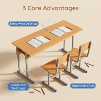 Ensemble bureau et chaise double pour étudiants avec plateau extra large et pieds en acier renforcé pour salle de classe/centre de tutorat, mobilier scolaire