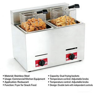 Nouvelle <span class=keywords><strong>friteuse</strong></span> professionnelle à <span class=keywords><strong>gaz</strong></span> de comptoir à double cuve de 22,8 Qt (<span class=keywords><strong>12</strong></span> <span class=keywords><strong>litres</strong></span>) avec 2 paniers - Product Image 1