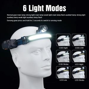 Налобный фонарь XPG+COB LED с датчиком движения, встроенным аккумулятором, для рыбалки, кемпинга и наружного освещения - Product Image 2