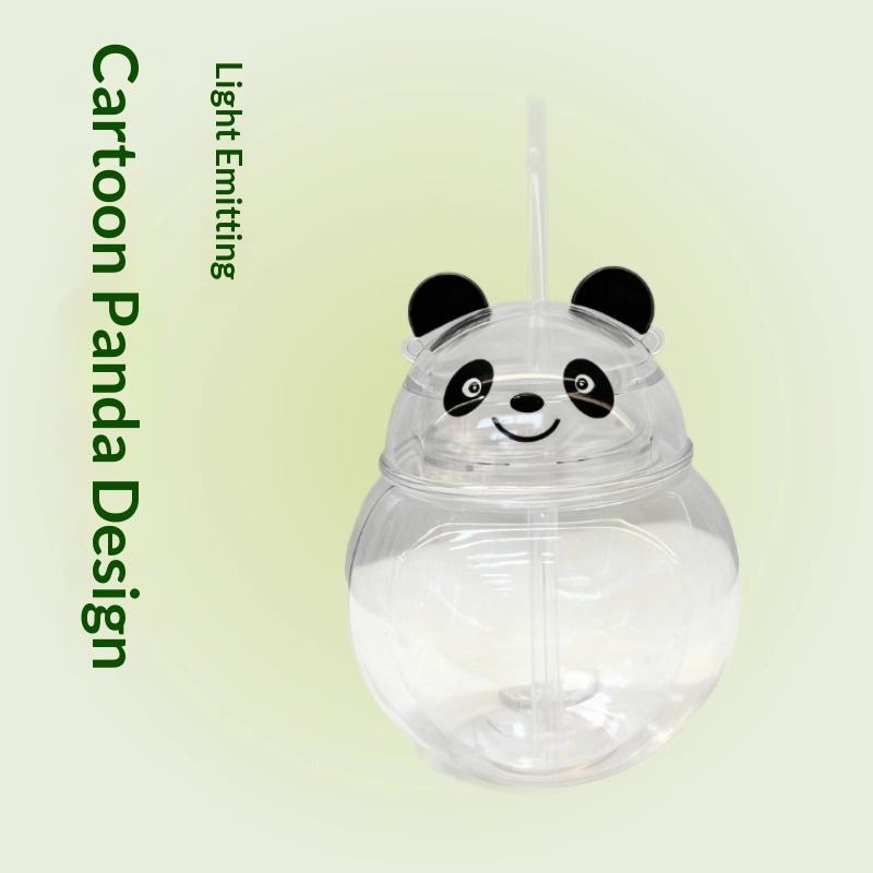 Cartoon Panda Suction Cup Drinking Cup for Kids, Transparent Plastic Tumbler with Straw, Creative Funny Gift