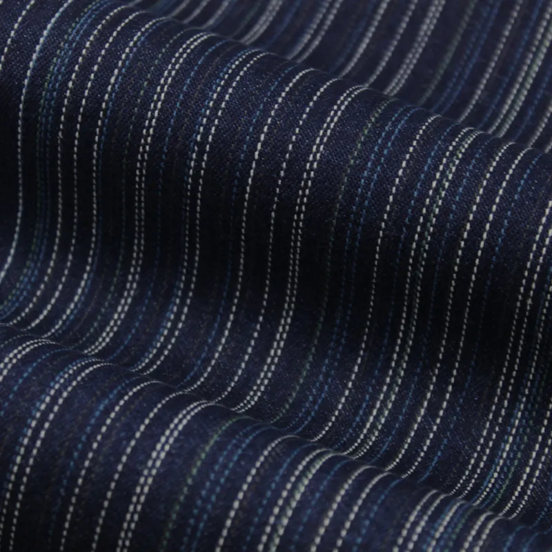 High Quality Fashion Cotton Poly Woven Denim fabric for Jeans Jackets INDIGO YARN DYED STRIPE FABRIC