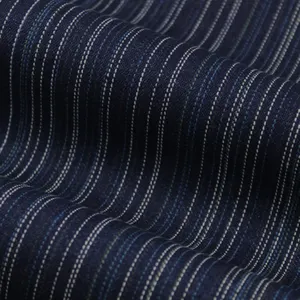 High Quality Fashion Cotton Poly Woven Denim fabric for Jeans Jackets INDIGO YARN DYED STRIPE FABRIC