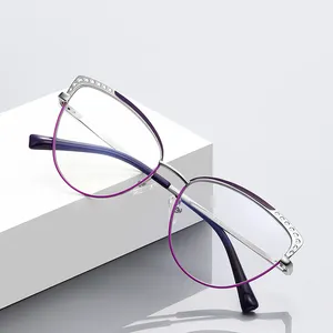 نظارات القراءة للنساء بإطار معدني أصلي فائق الجودة ومصمم بحماية من الضوء الأزرق وتقنية العين القطة للكمبيوتر