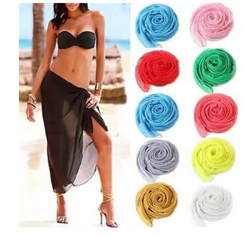 Şifon pamuklu etek aksesuarı Pareo saran etek seksi eşarp Boho plaj Cover Up elbise