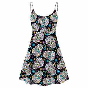 Casual Ladies <strong>Dresses</strong> <strong>Mexican</strong> Candy Sugar Skull Print Fabric Women Clothes Sexy Summer Slip <strong>Dress</strong> Party Halloween Vintage Style - Product Image 1