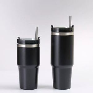 Mug de voyage isotherme 20oz 30oz en acier inoxydable à double paroi avec couvercle, paille et base antidérapante - Product Image 1