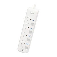 Stop Kontak Ekstensi Inggris Seri 163 4 Lubang 13A 250V 3250W Kabel 3m Konduktor Tembaga Penuh Saklar Kontrol Individual