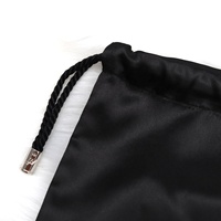 Grand sac à chaussures en soie noire avec cordon de serrage et impression de logo personnalisé extension de cheveux perruque sous-vêtements chapeau emballage vêtements pochette en satin doux