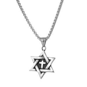 yunnique Stainless Steel Six Pointed Star <b>Cross</b> Pendant Necklace For Men 60cm <b>Chain</b> Gift Jewelry FY231036 - Product Image 5