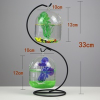 Vase rond en forme de sphère, aquarium suspendu en verre pour poissons rouges, aquarium de bureau pour betta, aquarium double suspendu en verre transparent