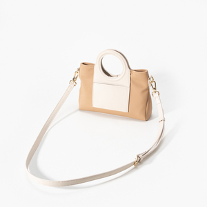 Bolso de Hombro de Lona Bicolor para Mujer, Bolso Tote con Asa de Cuero de Microfibra, Cierre de Cremallera, Bolso Bandolera - Product Image 4
