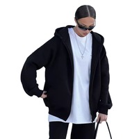 Sweat à capuche streetwear ample en polaire pour femme, style transfrontalier, nouvelle collection 2026, couleur unie, avec fermeture éclair et cordon de serrage à la cheville