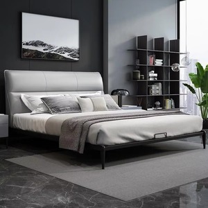 Cama Moderna Tapizada con Cabecera de Cuero Sintético, Diseño Minimalista, Estructura Metálica, Tamaño King, Mueble de Dormitorio - Product Image 1