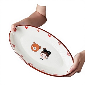 Plato Ovalado de Cerámica con Diseño de Dibujos Animados XINWEE, Apto para Microondas, Vajilla Comercial Grande para Hoteles - Product Image 1