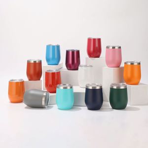 In Stock 12oz Double Wall Stemless Stainless Steel Wine Tumbler Insulated Vacuum <b>Egg</b> Shape Mugs Cup Wine Glass with Lids - Product Image 3
