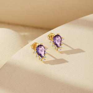 CANNER - Aretes de Plata de Ley 925 con Circonita Cúbica Morada en Forma de Gota de Agua para Mujer, Regalos - Product Image 2