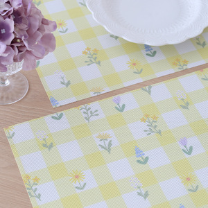 Mantel individual minimalista japonés con estampado floral morado y a cuadros amarillos, tejido, aislante del calor, antiescaldaduras, verano 2021 - Product Image 4