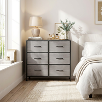 Commode de rangement Deluxstar DS-25-05 moderne noire et grise à 6 tiroirs en fer et panneaux de bois, durable et écologique, pour chambre à coucher et maquillage